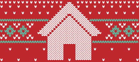 a graphic in the style of red stitching with a house