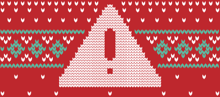 a graphic in the style of red stitching with an exclamation mark