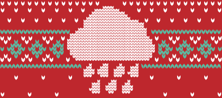 a graphic in the style of red stitching with a rain cloud
