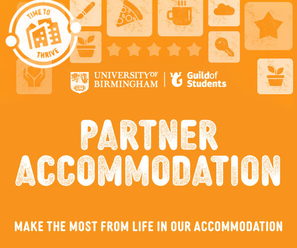 An orange background with the words Partner Accommodation in the middle, with the caption underneath that says Make the most from life in our accommodation