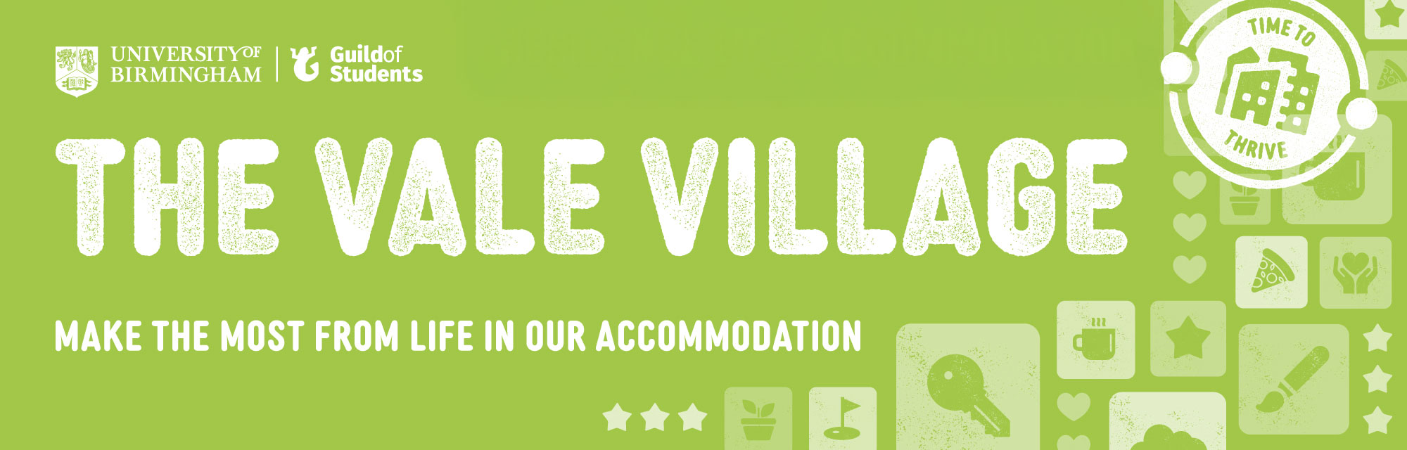 A green background with the words The Vale in the middle, with the caption underneath that says Make the most from life in our accommodation