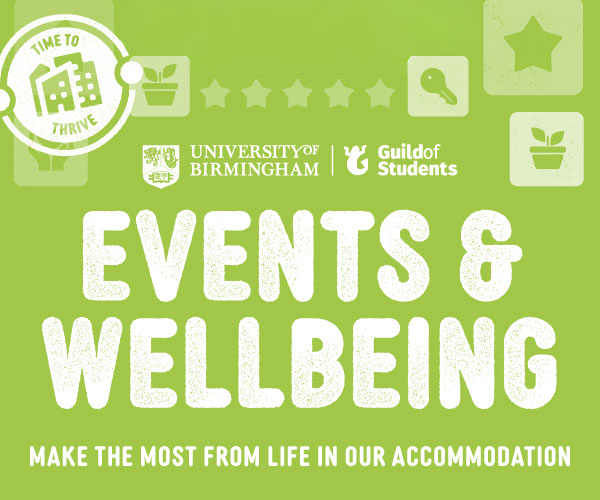 An green background with the words Residence Life Events & Wellbeing in the middle, with the caption underneath that says Make the most from life in our accommodation