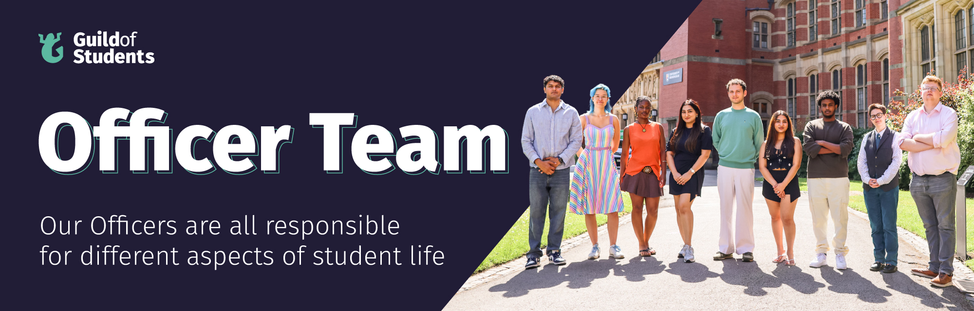 An image of the officer team with the text 'Officer Team - Our Officers are all responsible for different aspects of student life'