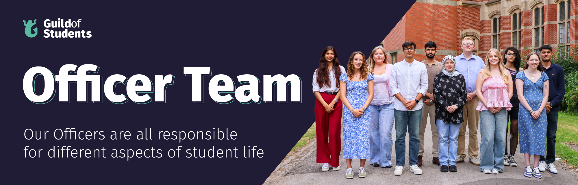 An image of the officer team with the text 'Officer Team - Our Officers are all responsible for different aspects of student life'