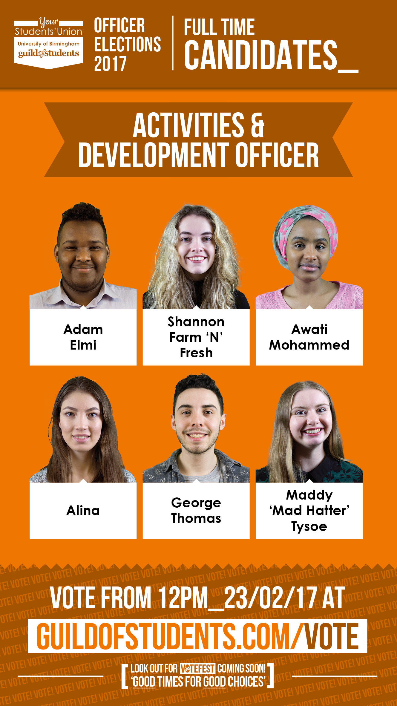 Guild Elections 2017 - Full Time Candidates - Activities & Development Officer