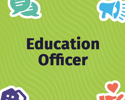 a green graphic with icons surrounded the words Education Officer