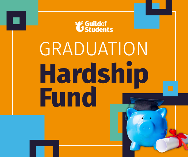 A green background with a piggy bank that says Guild Hardship Fund