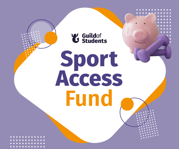 A purple background with a piggy bank that says Sport Access Fund