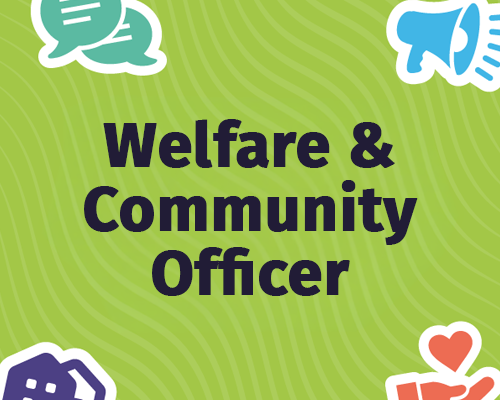 a graphic with the words Welfare & Community Officer